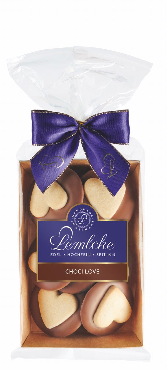 Lembcke Choci Love – Butter-Mürbegebäck mit Vollmilchschokolade, handwerklich gebacken, erhältlich in der Dreyer Confiserie in der Rattenfängerstadt Hameln.