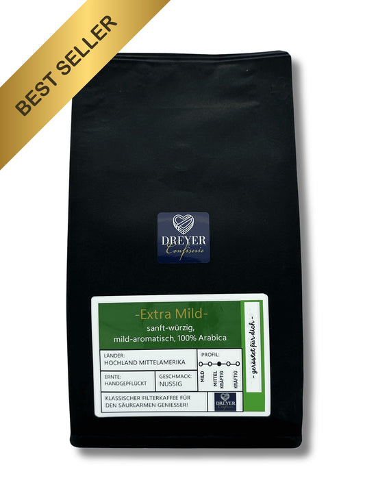Dreyer Confiserie Extra Mild 500g Bohne und gemahlen – milder Hochlandkaffee aus Hameln.