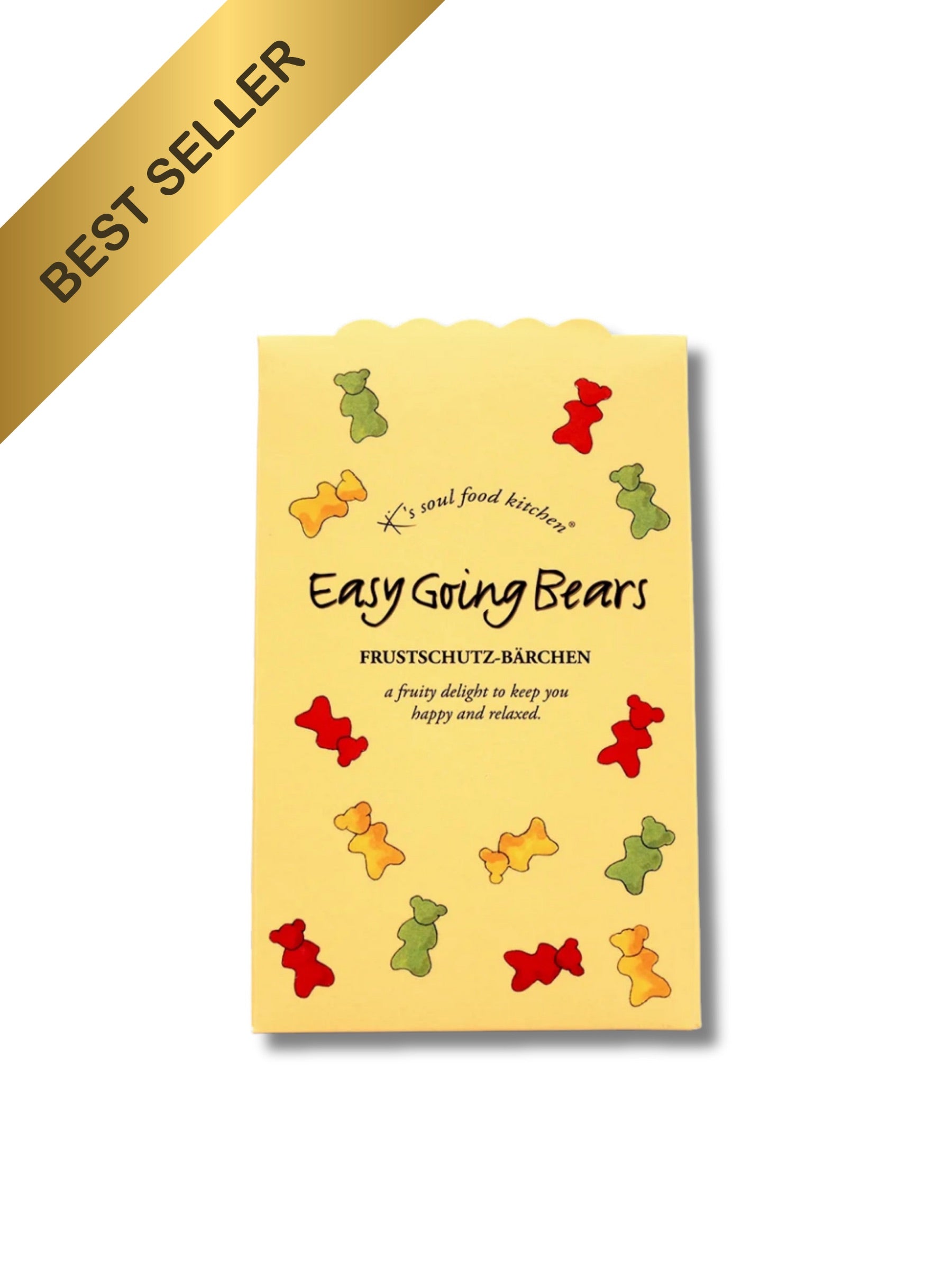 Easy Going Bears Fruchtgummis von K’s Soul Food Kitchen, 90 g Beutel mit 20 % Fruchtanteil – erhältlich bei Dreyer Confiserie in Hameln und online.