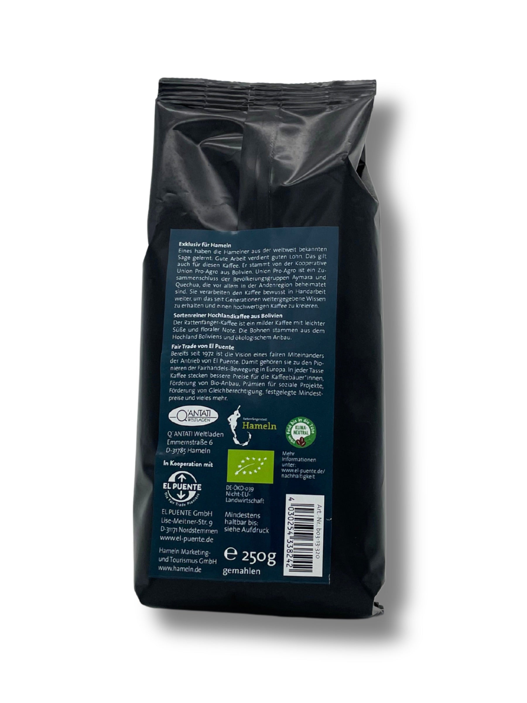 Hochlandkaffee aus Bolivien – Rattenfänger Kaffee 250g gemahlen.