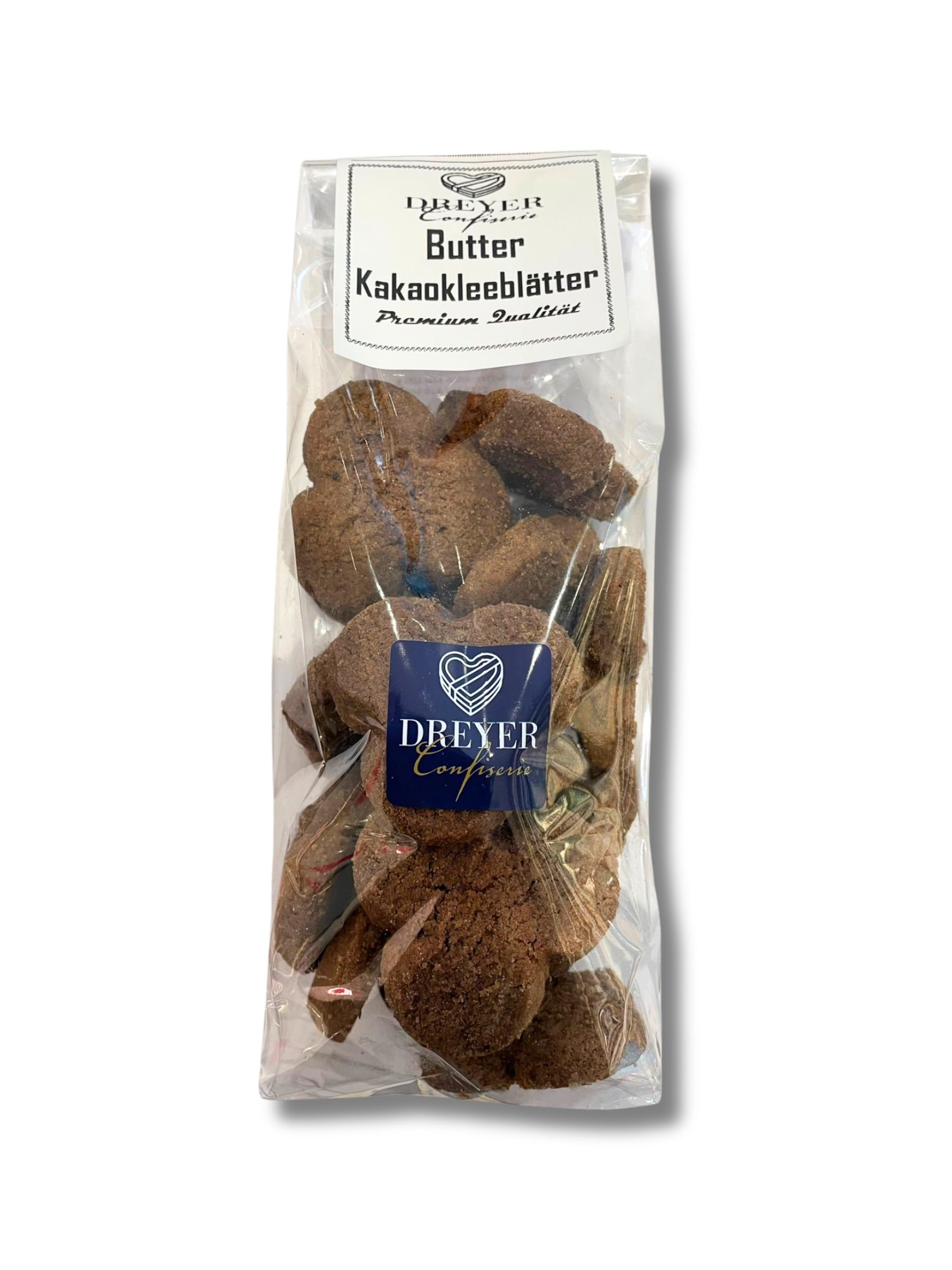 Butter-Kakao-Kleeblatt – feines Kleeblattgebäck mit Butter und Kakao, 200 g Packung von Dreyer Confiserie.
