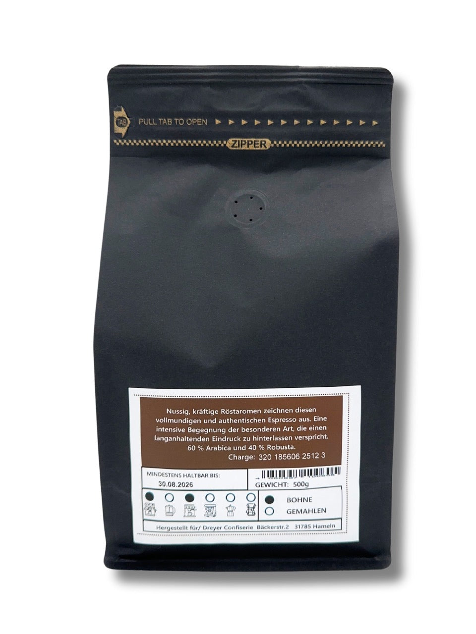 Espresso aus Hameln mit Arabica-Robusta-Mischung.