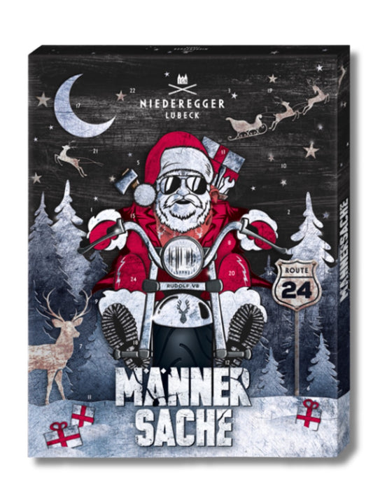 Niederegger Männersache Adventskalender 300 g – Adventskalender mit Marzipan-Sternen, Cashew-Nougat und Whiskey-Cola-Trüffeln, erhältlich in der Dreyer Confiserie in der Rattenfängerstadt Hameln.