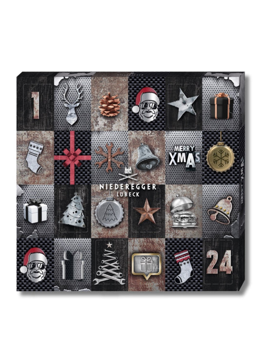 Niederegger Adventskalender Männersache Mini 168 g – Adventskalender mit 24 Marzipan-Pralinen in Zartbitter-Schokolade, erhältlich in der Dreyer Confiserie in der Rattenfängerstadt Hameln.