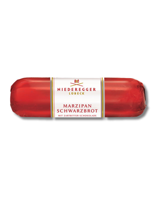 Niederegger Marzipan Schwarzbrot 200 g – Marzipan mit edler Zartbitter-Schokolade, erhältlich in der Dreyer Confiserie in der Rattenfängerstadt Hameln.