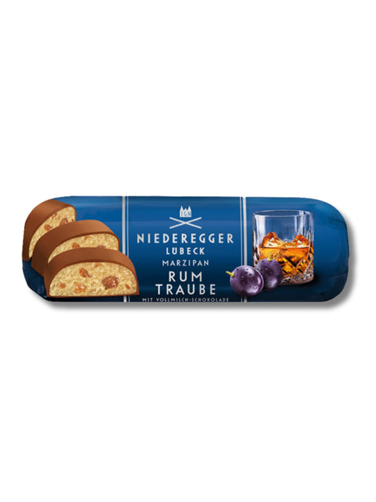 Niederegger Marzipanbrot Rum Traube 125 g – Marzipanbrot mit Mandeln, Rum und Sultaninen, umhüllt von Vollmilchschokolade, erhältlich in der Dreyer Confiserie in der Rattenfängerstadt Hameln.Niederegger Marzipanbrot Rum Traube 125 g – Marzipanbrot mit Mandeln, Rum und Sultaninen, umhüllt von Vollmilchschokolade, erhältlich in der Dreyer Confiserie in der Rattenfängerstadt Hameln.