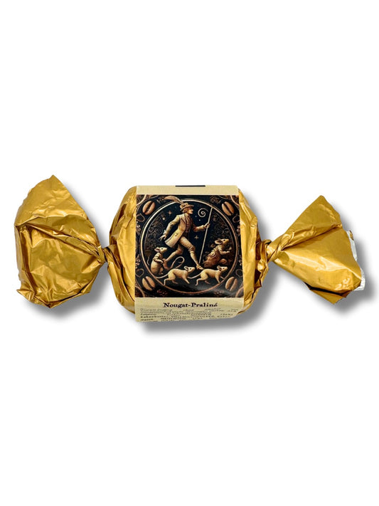 Nougat Praline „Rattenfänger von Hameln“ 25 g – exklusive Praline aus Mandel-Nougat und Haselnüssen, umhüllt von Vollmilchschokolade, erhältlich in der Dreyer Confiserie in der Rattenfängerstadt Hameln.