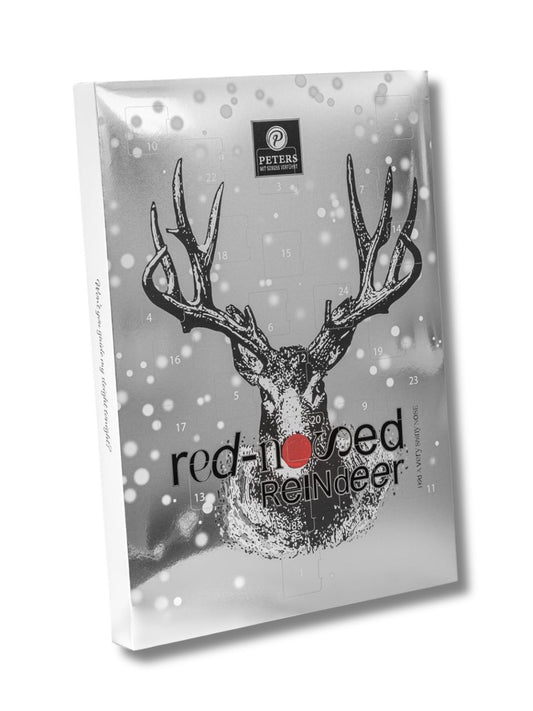 Vorderseite des nostalgischen Adventskalenders „Das zauberhafte Adventszeitlädchen“ 300 g von PETERS – alkoholfrei, erhältlich in der Dreyer Confiserie in Hameln.