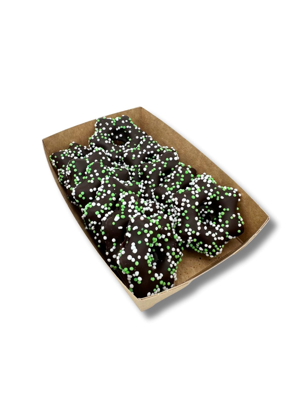 Pfefferminzsterne 150 g, winterliches Konfekt mit Pfefferminzfondant und Bitterschokolade, erhältlich in der Dreyer Confiserie in der Rattenfängerstadt Hameln.