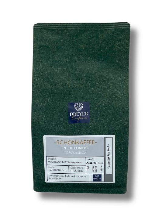 Dreyer Schonkaffee entkoffeiniert – gemahlener Arabica-Kaffee 500g.