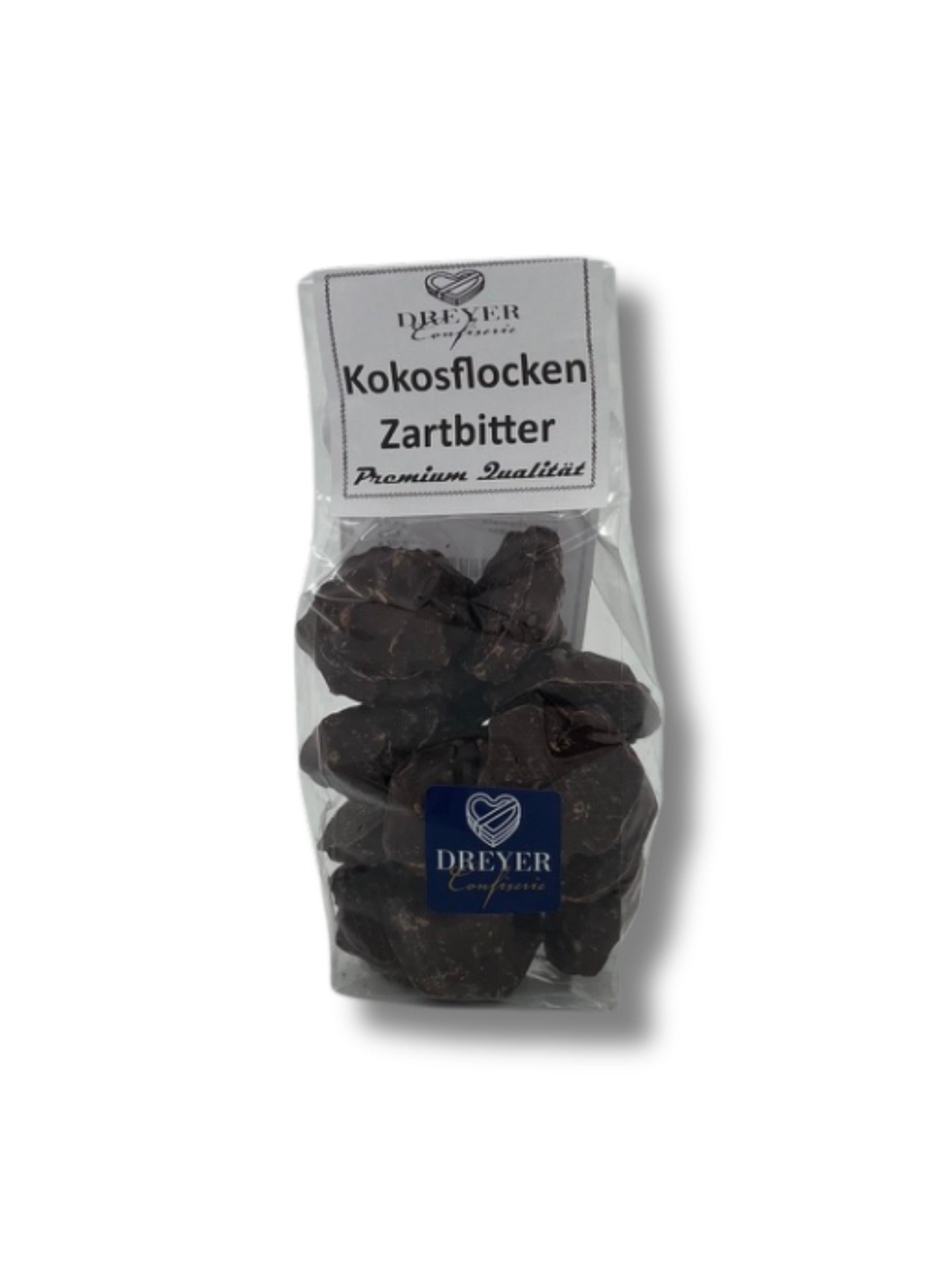 Kokosflocken mit Zartbitterschokolade von Dreyer Confiserie – 200g exotischer Schokoladengenuss.