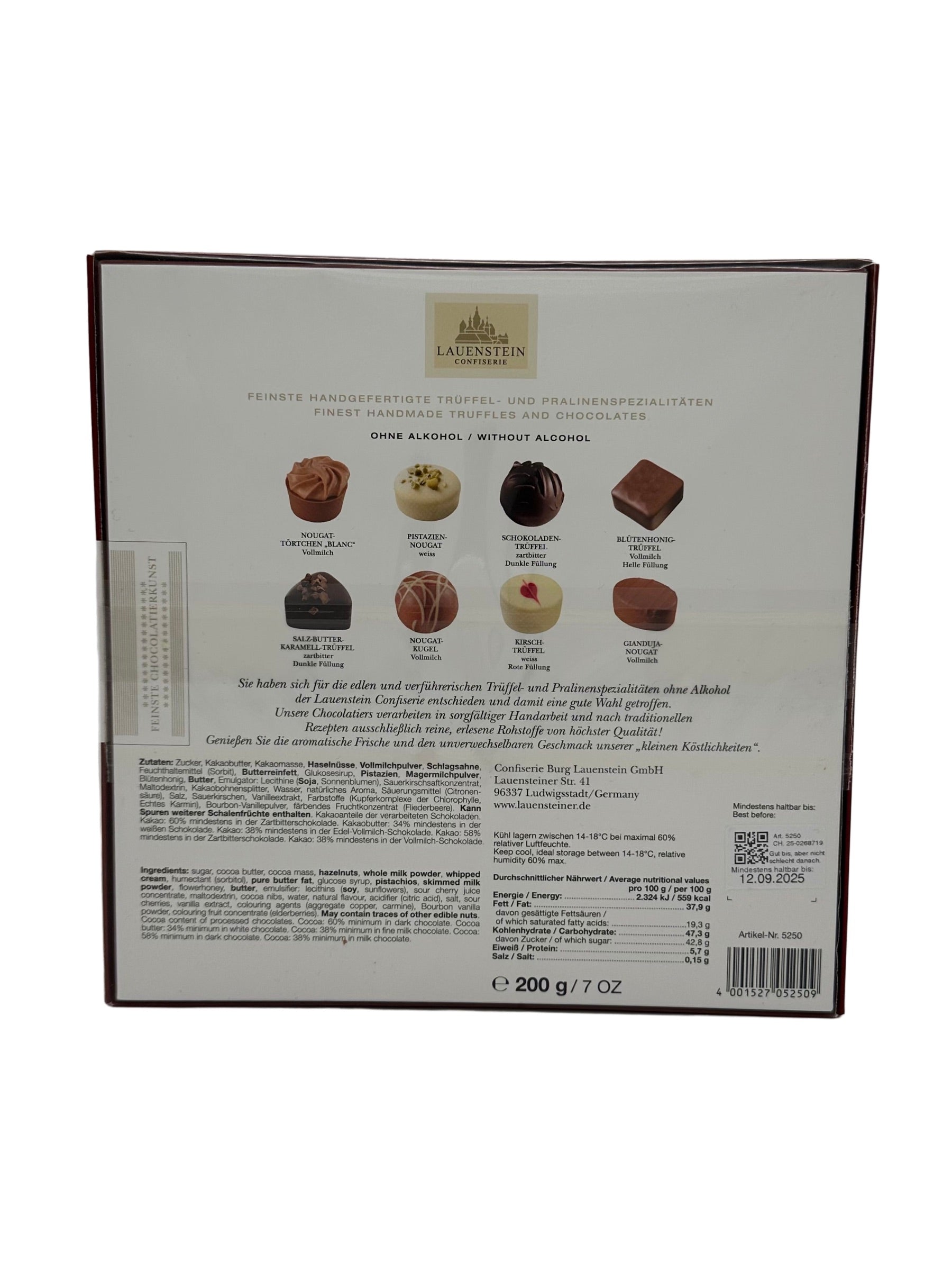 8-fach sortierte Trüffel- und Pralinenmischung ohne Alkohol – handgefertigte Spezialitäten aus dem Hause Lauenstein für die Confiserie Dreyer in Hameln.
