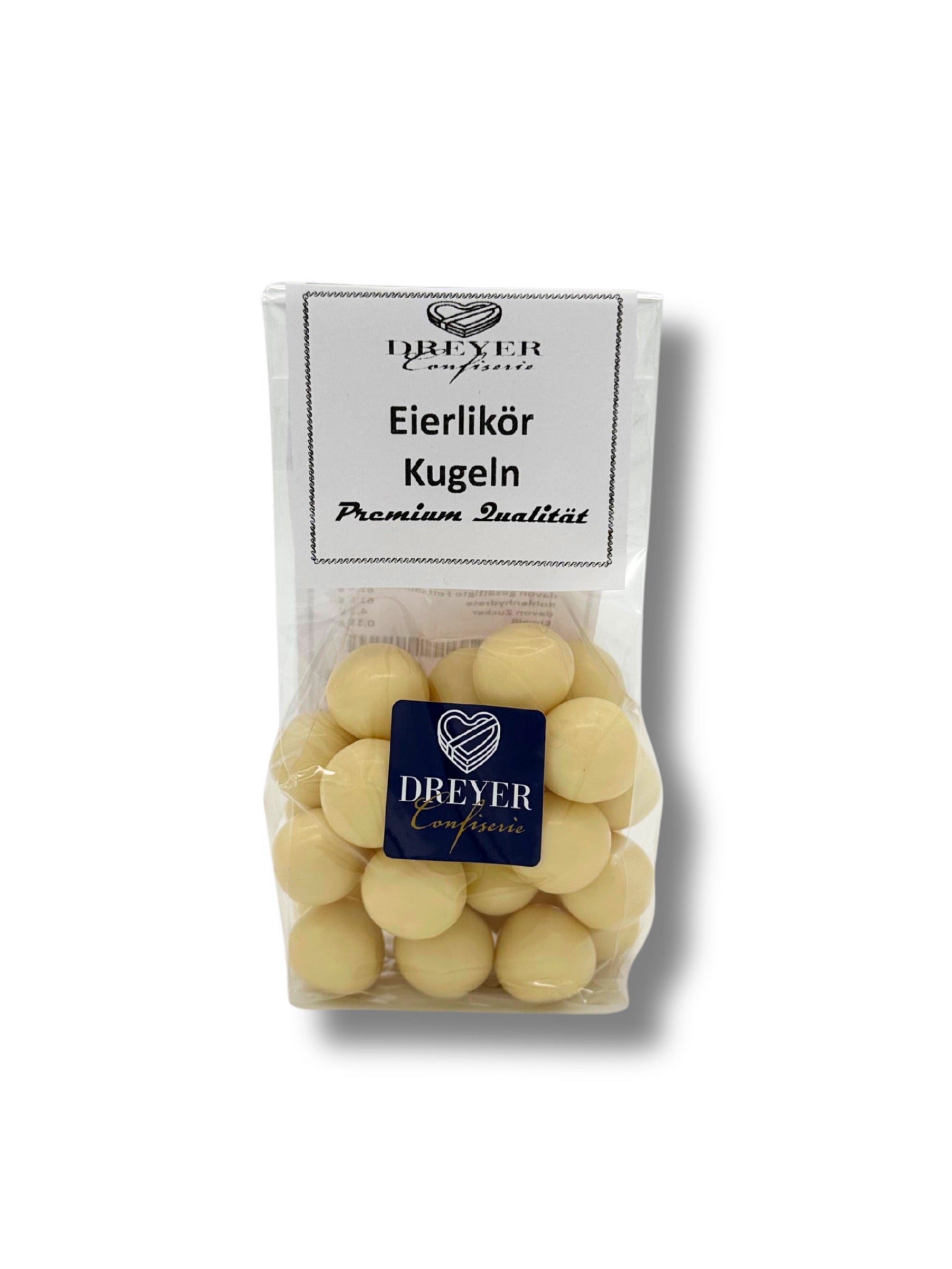Eierlikör Kugeln 150g – weiße Schokoladenkugeln mit cremiger Eierlikörfüllung von Dreyer Confiserie Hameln.