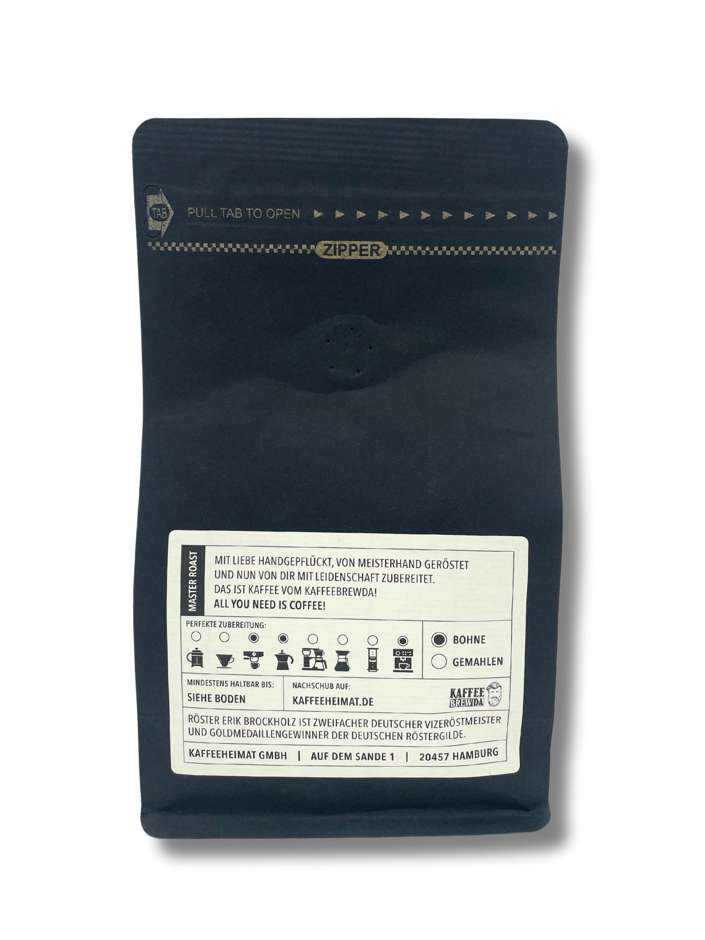 Espresso mit Robusta-Kick und Edelbitterschoko-Note von Brewda Hamburg.