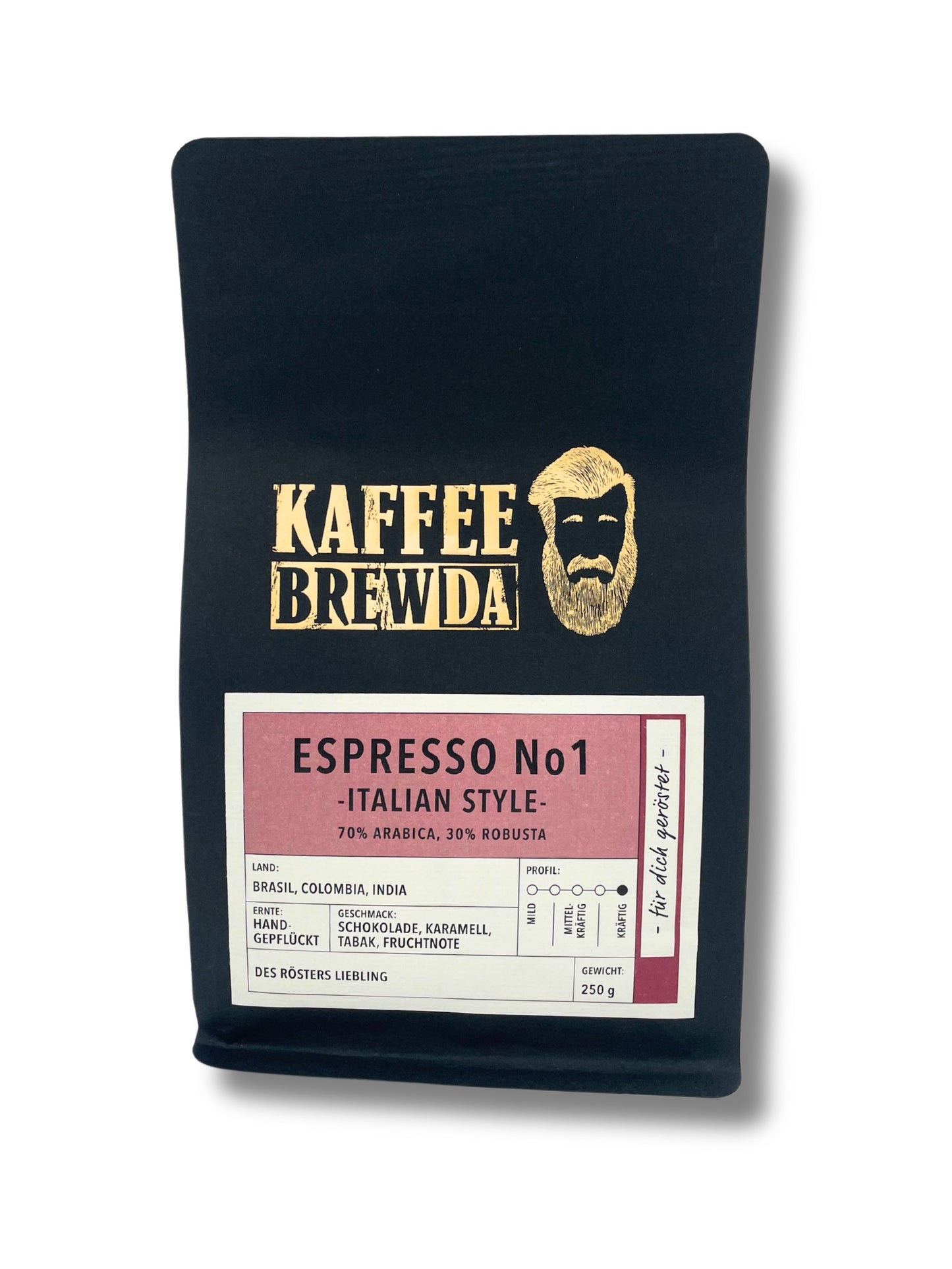 Espresso No 1 Italian Style von Kaffee Brewda – kräftiger Bohnenkaffee 250g.