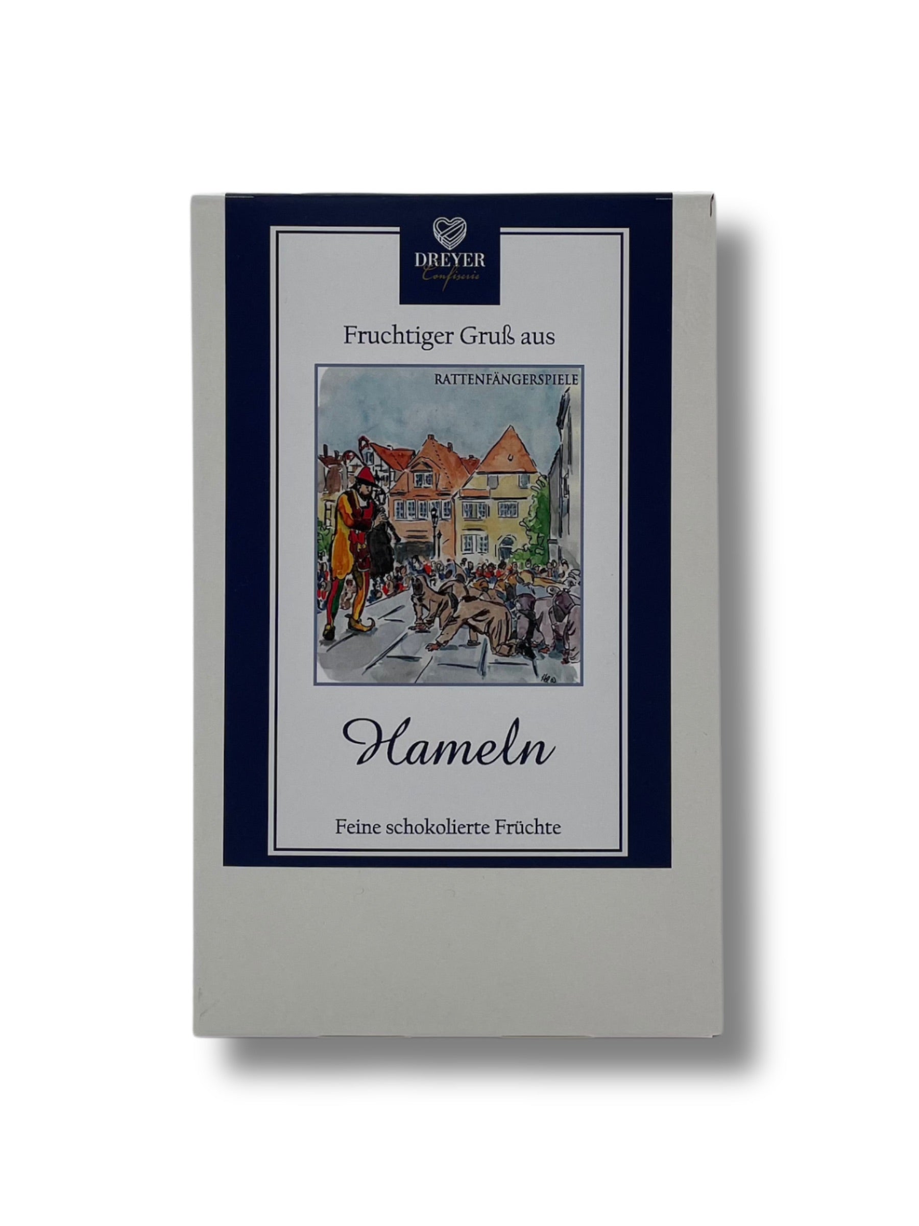 Feine Früchte in Schokolade 200g – Trockenfrüchte umhüllt von Zartbitter-, Vollmilch- und Weißer Schokolade aus der Dreyer Confiserie Hameln.