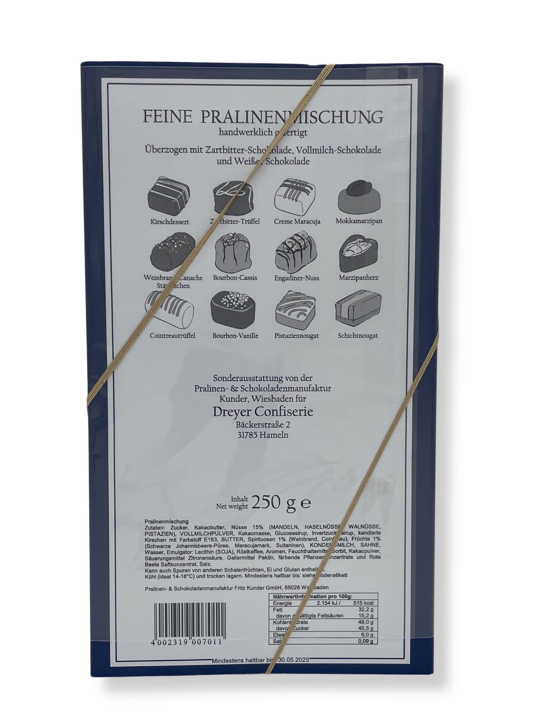 Pralinenmischung mit Alkohol als „Süßer Gruß aus Hameln“ – handgefertigt und edel.