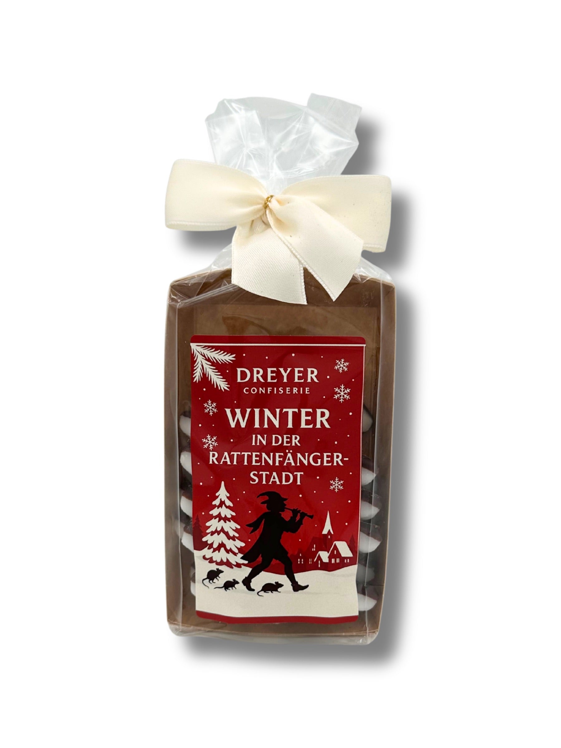 Fondantsterne Weiß 150g – handverpackt in festlicher Geschenktüte mit Schleife von Dreyer Confiserie Hameln.