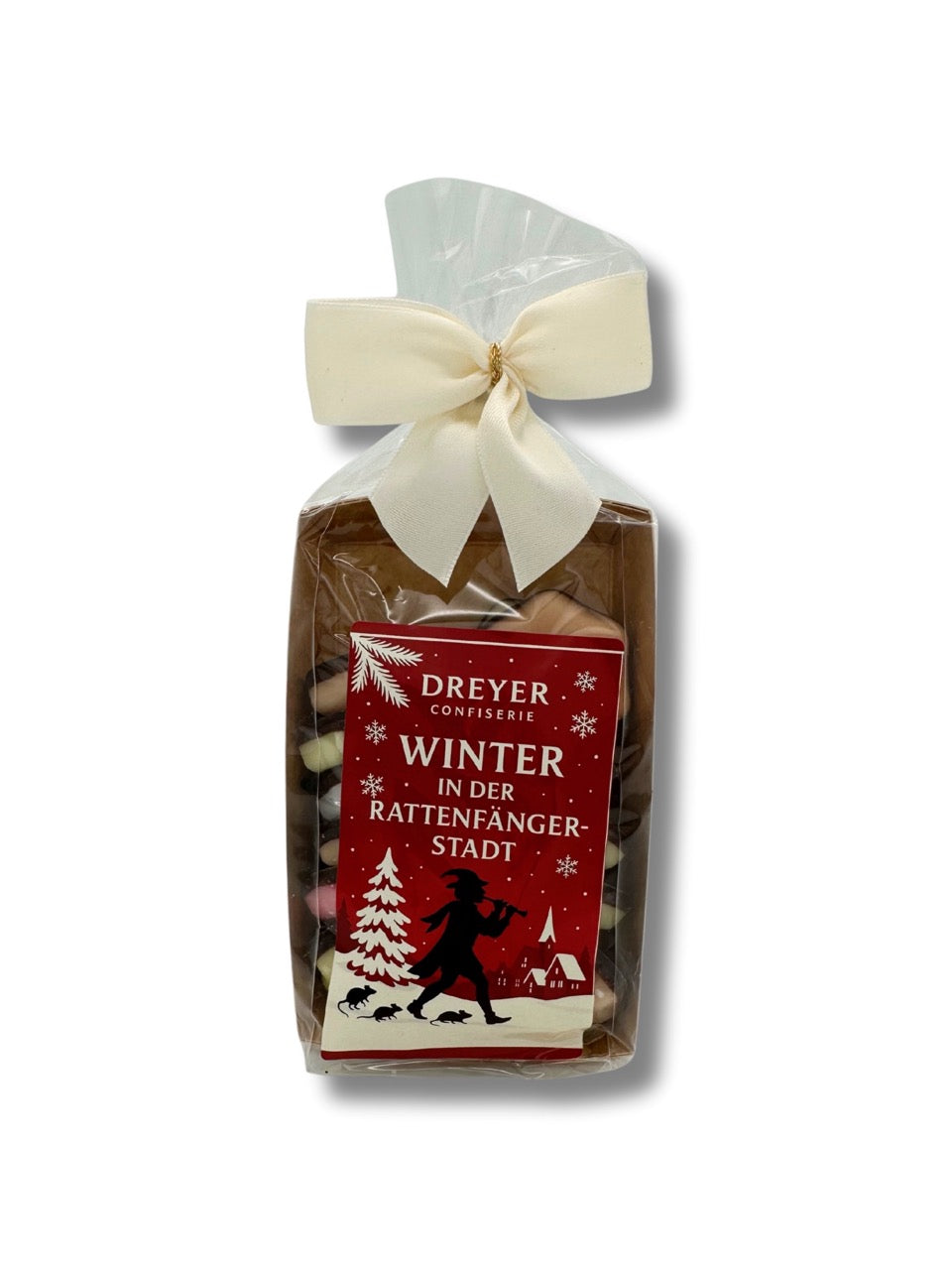 Bunte Fondantsterne Zartbitter 150g – handverpackt in transparenter Tüte mit Schleife von Dreyer Confiserie Hameln