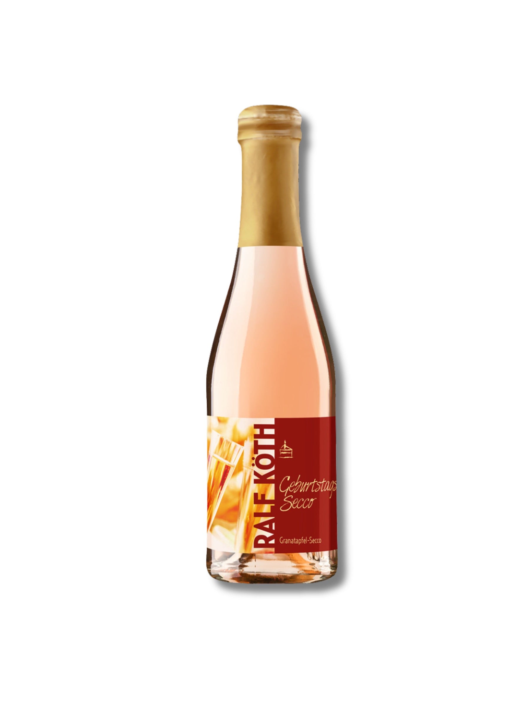 Geburtstags-Secco Piccolo 0,2 l – fruchtiger Granatapfel-Secco von Wein & Secco Köth in exklusiver Ausstattung, erhältlich in der Dreyer Confiserie in Hameln.