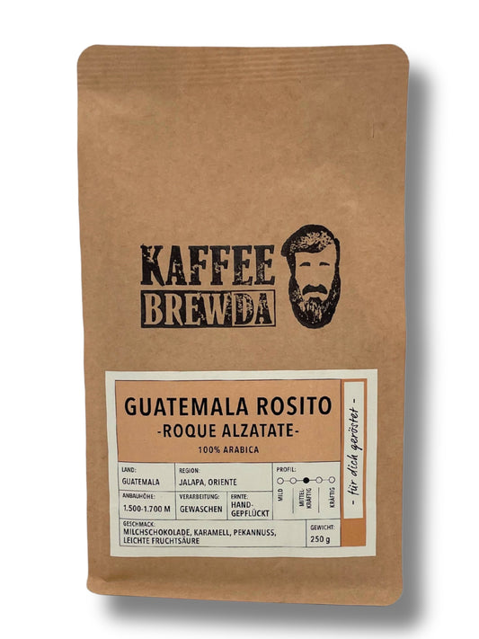 Kaffee Brewda Guatemala Rosito 250g – ganze Bohne mit Noten von Schokolade, Karamell und Pekanuss.