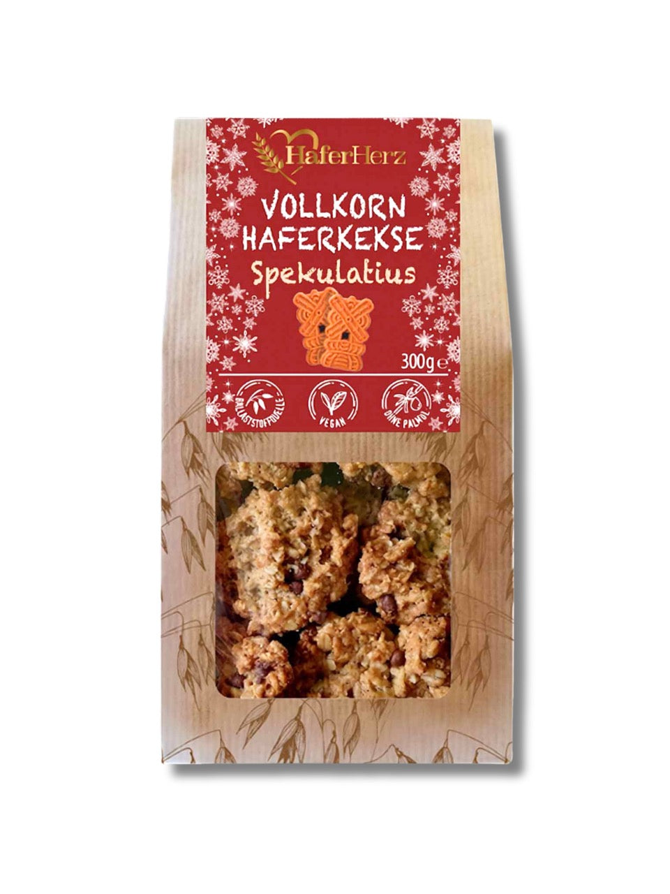 Vollkorn Haferkekse Spekulatius 300g von Haferherz – knusprige Haferkekse mit feiner Spekulatius-Würze, perfekt zur Weihnachtszeit, erhältlich online und in der Dreyer Confiserie Hameln.