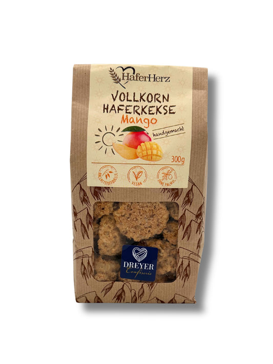HaferHerz Vollkorn-Haferkekse Mango, 300 g – erhältlich in der Dreyer Confiserie in der Rattenfängerstadt Hameln.