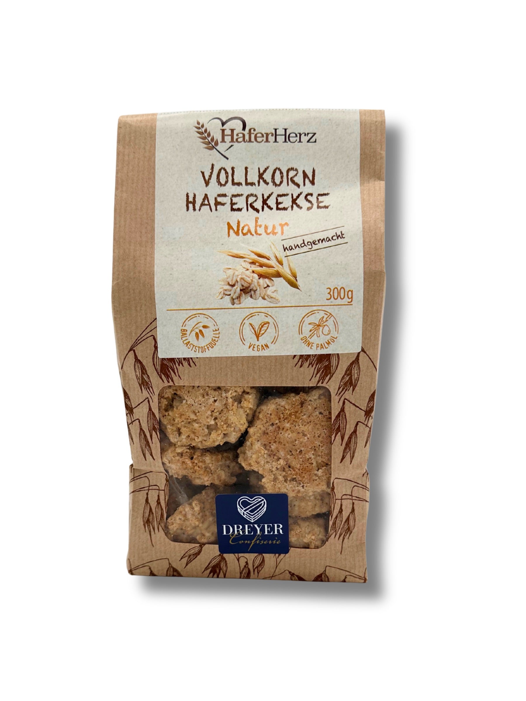 HaferHerz Vollkorn-Haferkekse Natur, 300 g – erhältlich in der Dreyer Confiserie in der Rattenfängerstadt Hameln.