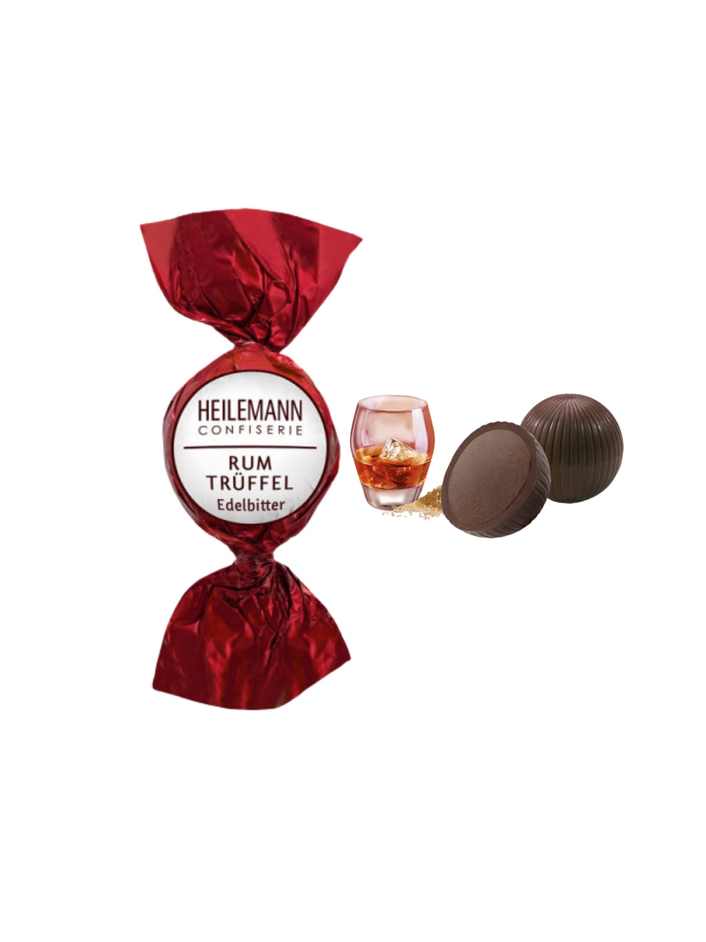 Heilemann Rum-Trüffel Praliné-Kugel 15 g – Edelbitter-Schokoladenkugel mit cremiger Rum-Trüffel-Füllung aus feinem Jamaika-Rum, ideal für den Bunten Teller, erhältlich in der Dreyer Confiserie in der Rattenfängerstadt Hameln.