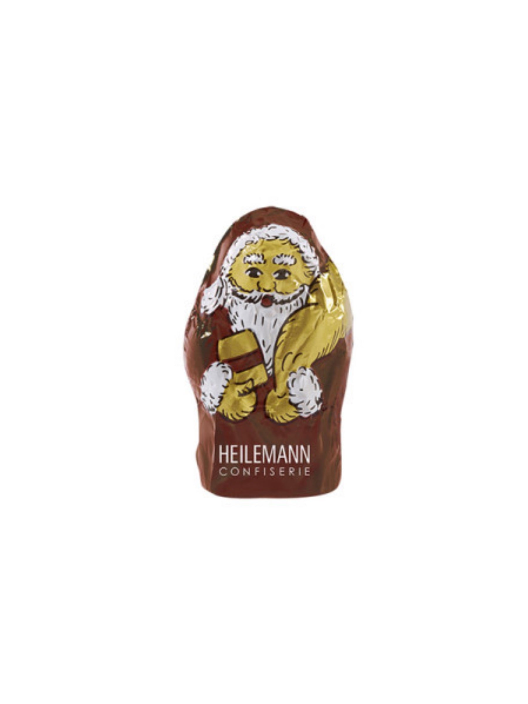 Weihnachtsmännchen Edelbitter 10 g – kleine Schokoladenfigur aus feinster Edelbitter-Schokolade, einzeln verpackt in braunem Stanniol, erhältlich in der Dreyer Confiserie in der Rattenfängerstadt Hameln.