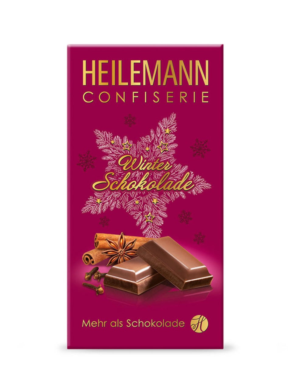 Heilemann Winter-Schokolade mit Gewürzen 100 g – Edelvollmilch-Schokolade mit Zimt, Nelken, Anis und Koriander, festlich aromatisch, erhältlich in der Dreyer Confiserie in der Rattenfängerstadt Hameln.