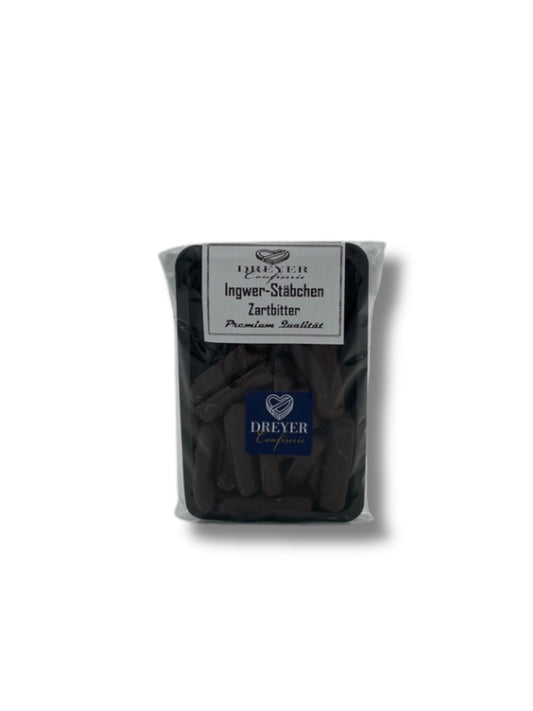 Kandierte Ingwer-Stäbchen mit Zartbitterschokolade – Spezialität aus der Dreyer Confiserie Hameln, 100 g Packung.