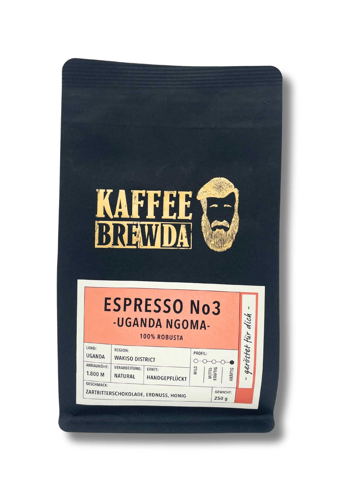 Kaffee Brewda Espresso No 3 Uganda Ngoma – 100 % Robusta Espresso 250g.