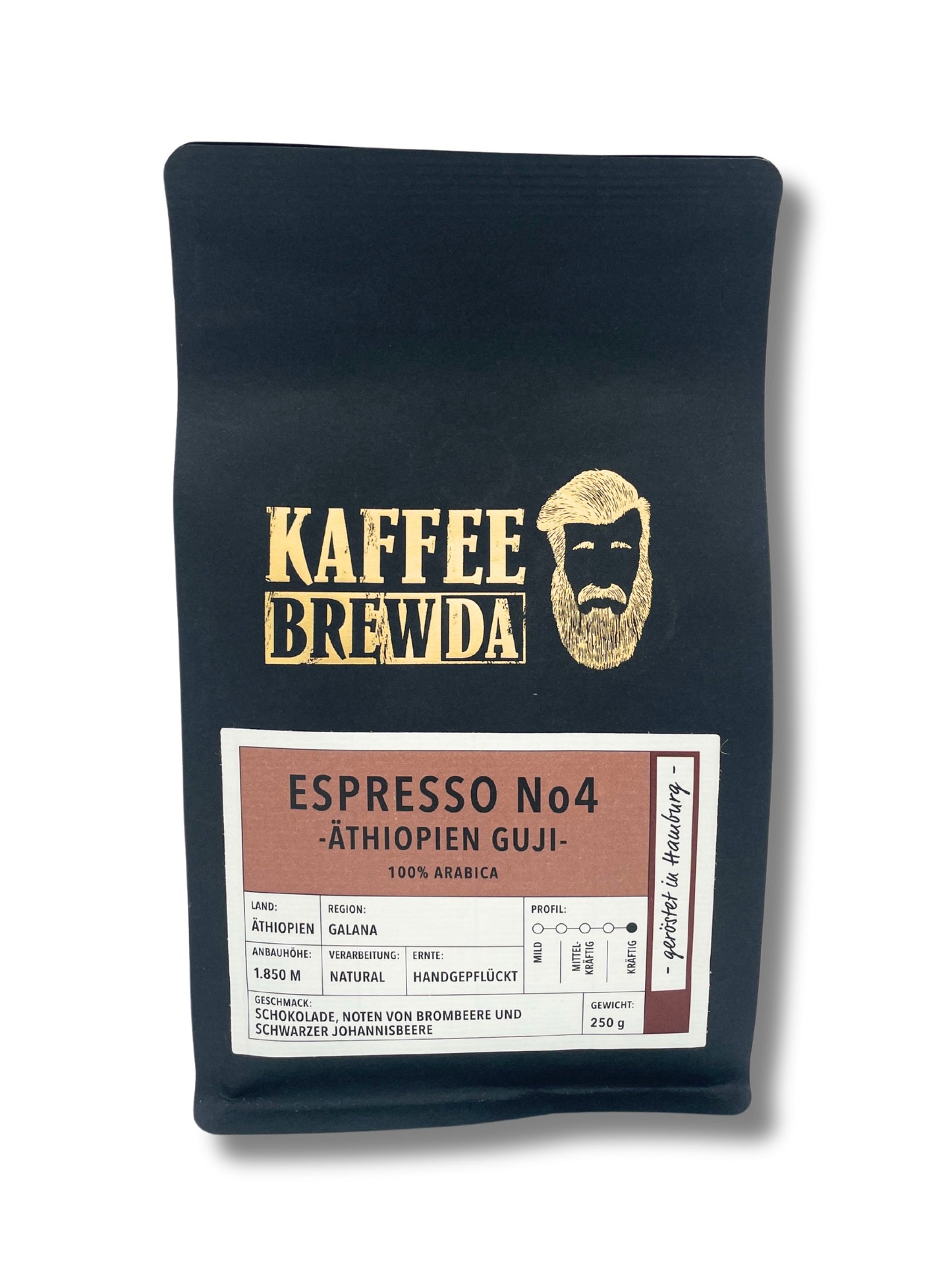 Kaffee Brewda Espresso No 4 – Äthiopien Guji mit Beeren- und Schokoladennoten.