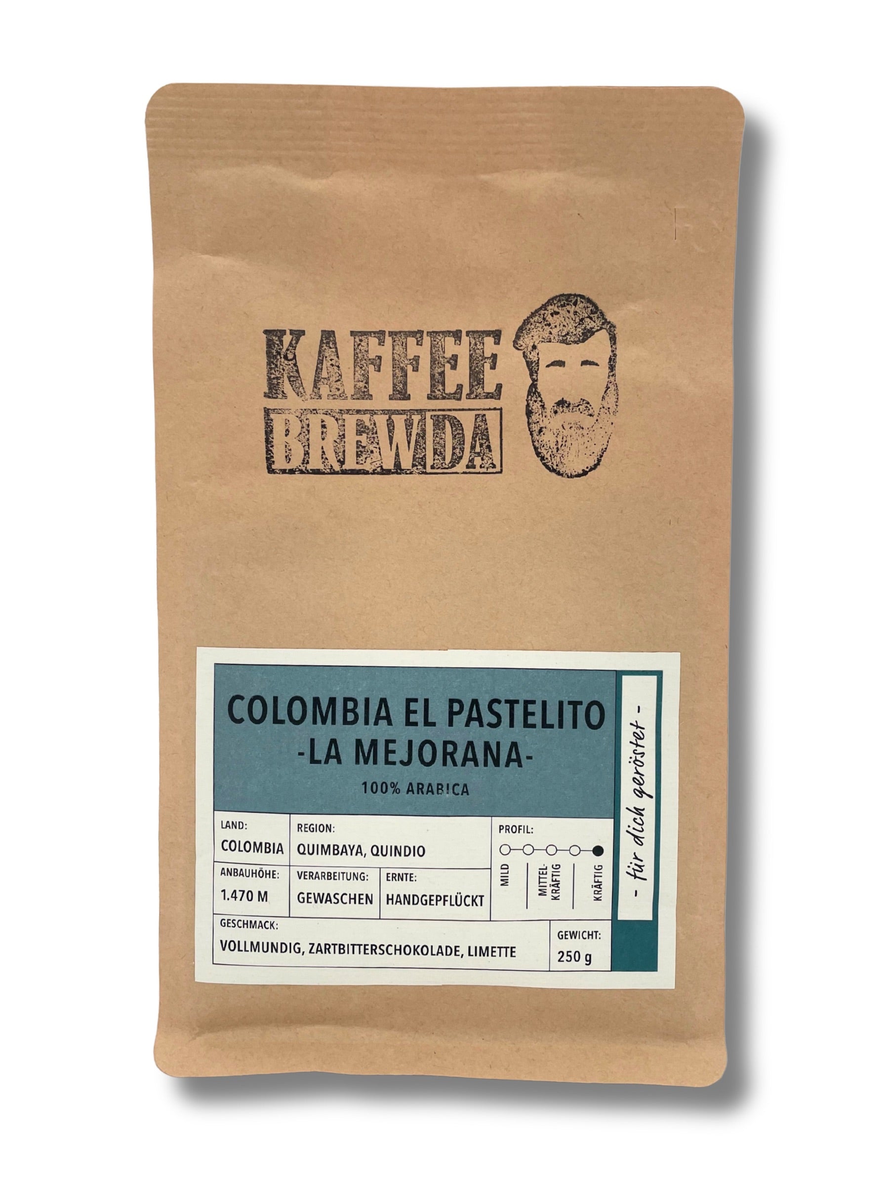 Kaffee Brewda Colombia El Pastelito La Mejorana 250g gemahlen – kräftiger Filterkaffee aus Kolumbien.