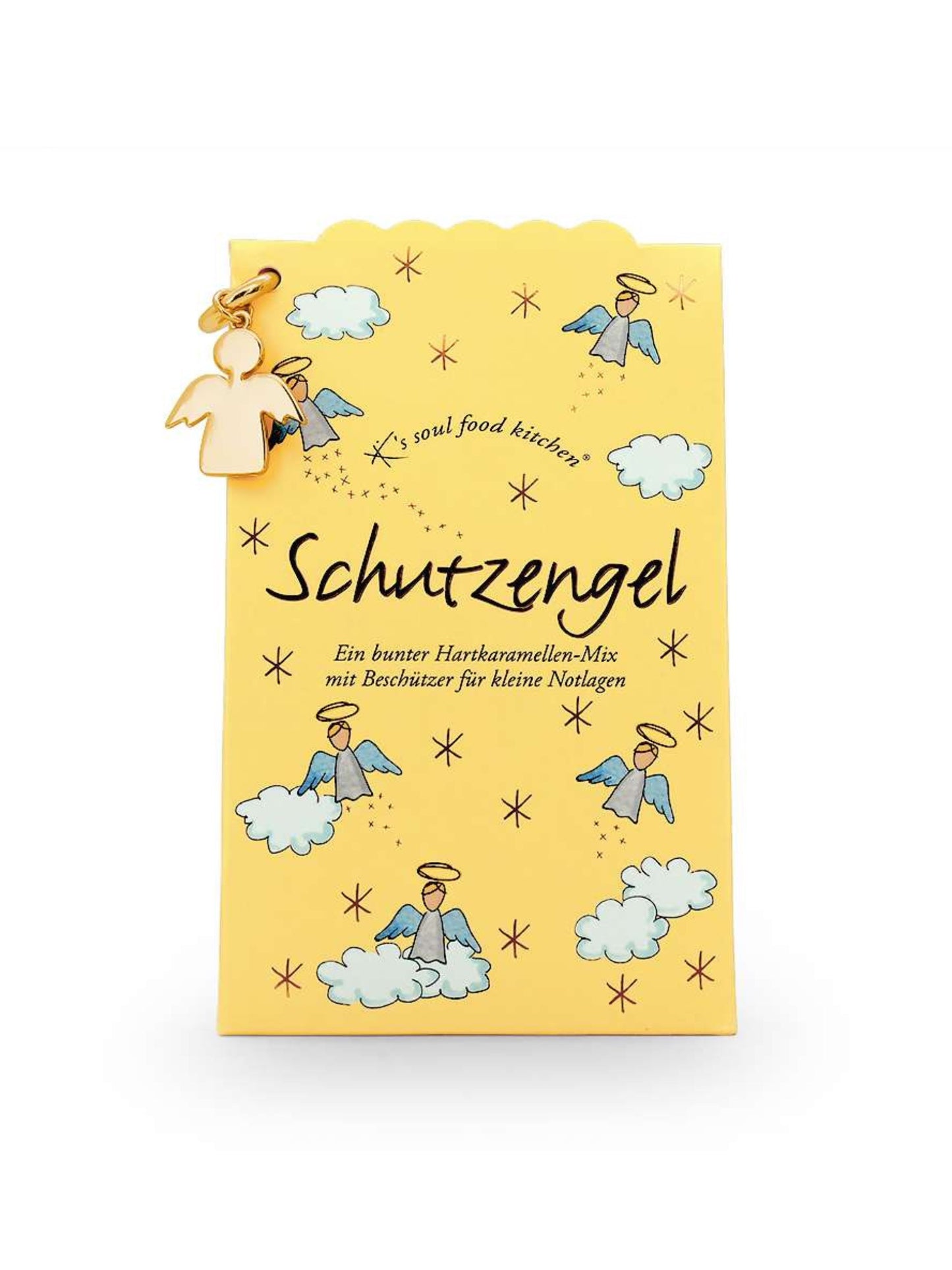 Bunte Schutzengel-Bonbons von K’s Soul Food Kitchen® in Geschenkverpackung – liebevoll zusammengestellter Hartkaramellen-Mix mit Mutmacher-Message, erhältlich bei der Confiserie Dreyer in der Rattenfängerstadt Hameln.