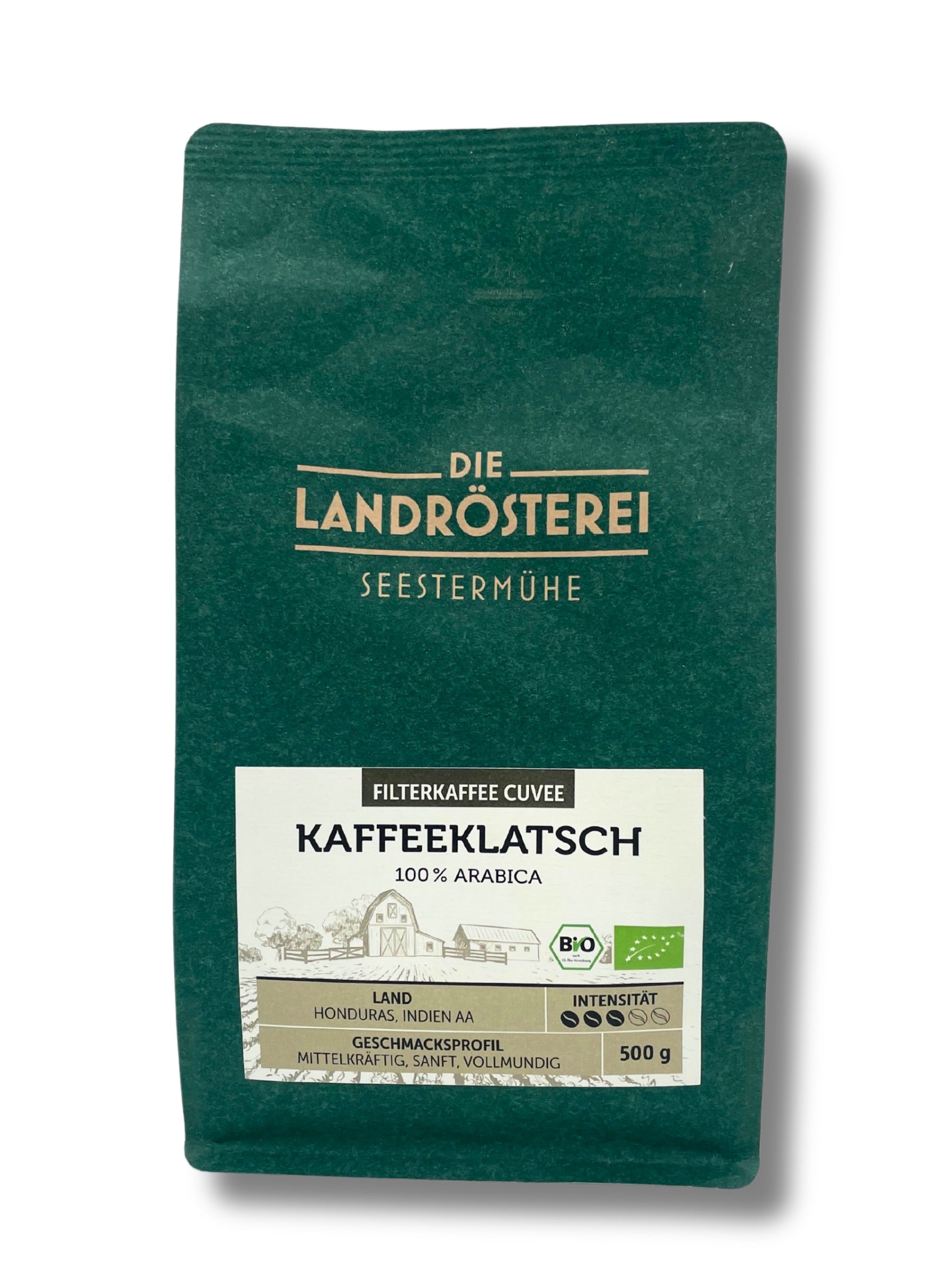 Landrösterei Seestermühe Kaffeeklatsch 500g Bohne – Filterkaffee mit Noten von Tabak, Nuss & Süßholz.