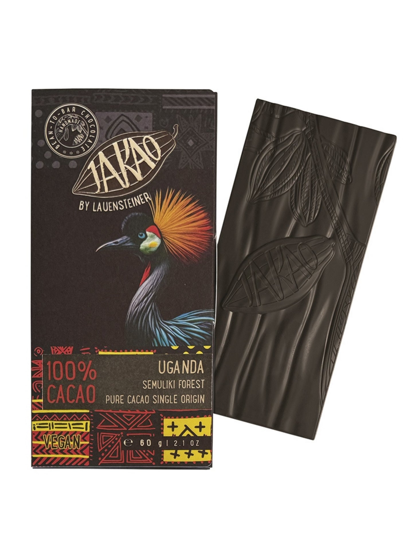 Lauenstein JAKAO Pure Uganda 100% Bio 60g vegane Ursprungsschokolade aus Semuliki Forest, erhältlich in der Dreyer Confiserie in Hameln.