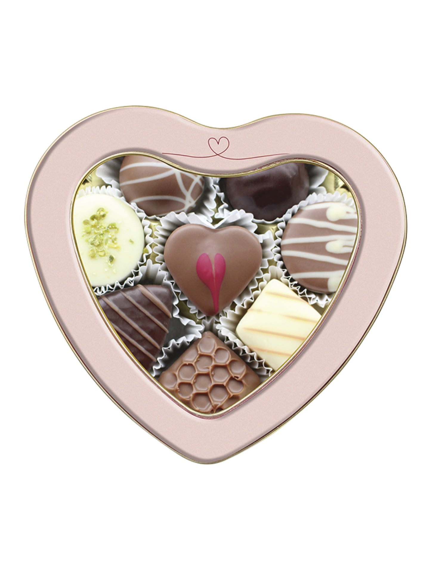 Lauensteiner Herzdose Herzklopfen 100g 8-fach sortiert ohne Alkohol. Pralinen und Trüffel in Herzdose erhältlich in der Dreyer Confiserie aus der Rattenfängerstadt Hameln.