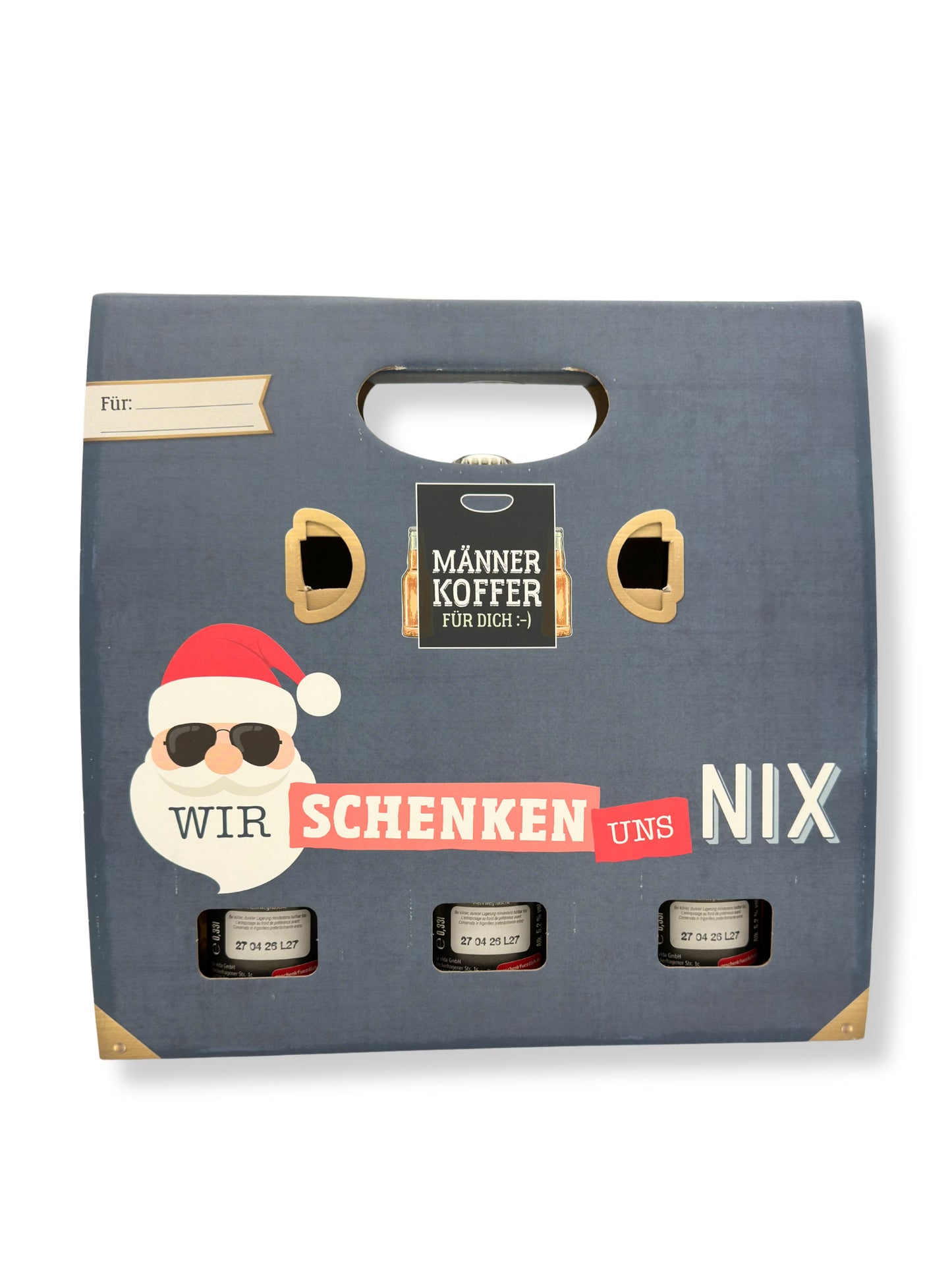 La Vida Männerkoffer „Wir schenken uns nix“ – originelles Biergeschenk mit 3×0,33l Lagerbier im humorvoll gestalteten Geschenkkarton, erhältlich in der Dreyer Confiserie in der Rattenfängerstadt Hameln.