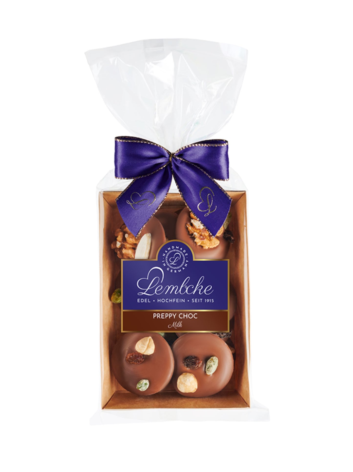 Lembcke Preppy Choc Milk bzw. Studentenflikken – Nuss-Frucht-Melange auf Vollmilch-Schokolade erhältlich in der Dreyer Confiserie in Hameln.