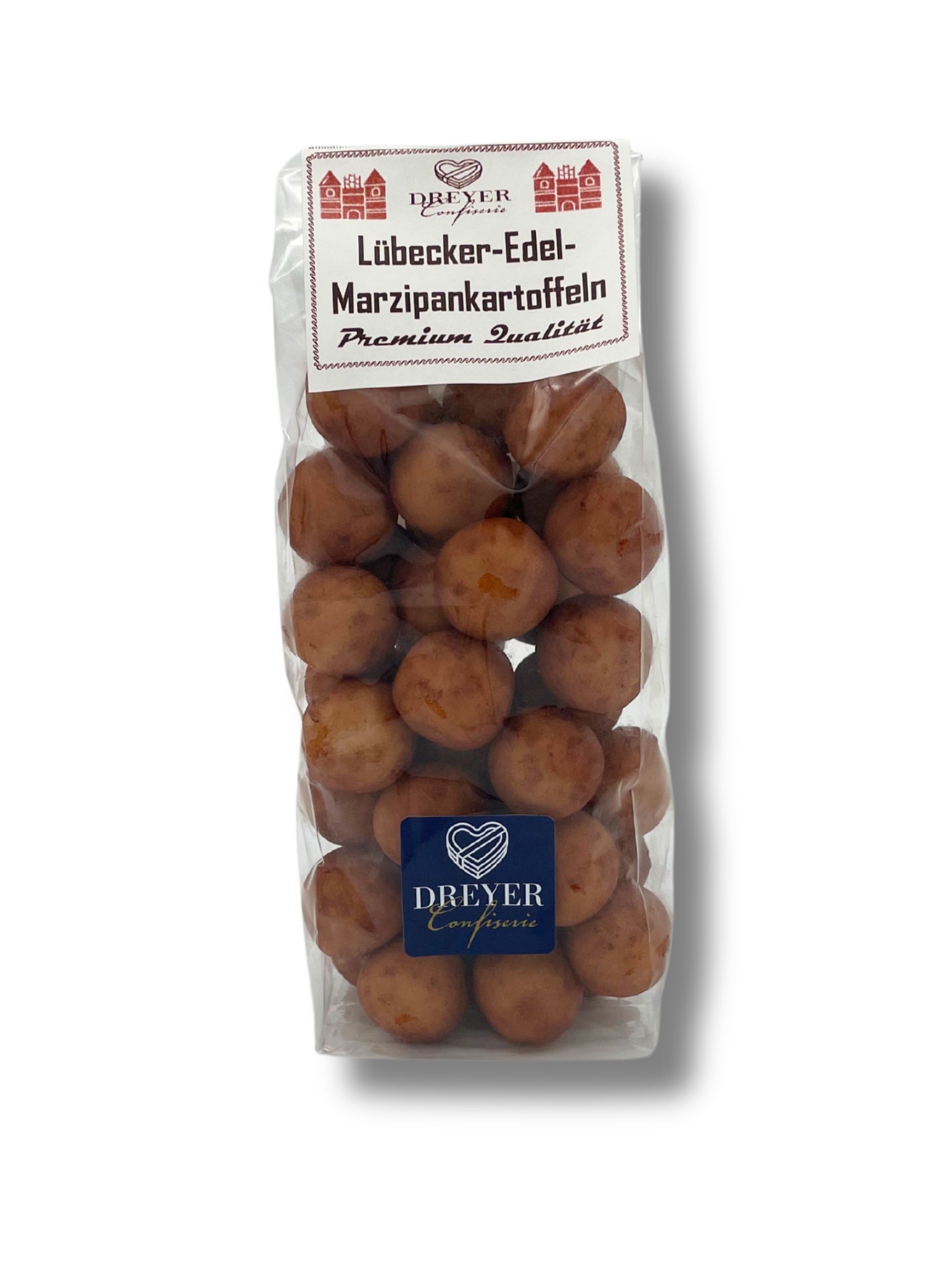 Lübecker Edelmarzipan-Kartoffeln 300g – klassische Marzipanspezialität aus Hameln in der großen Packung von Dreyer Confiserie.