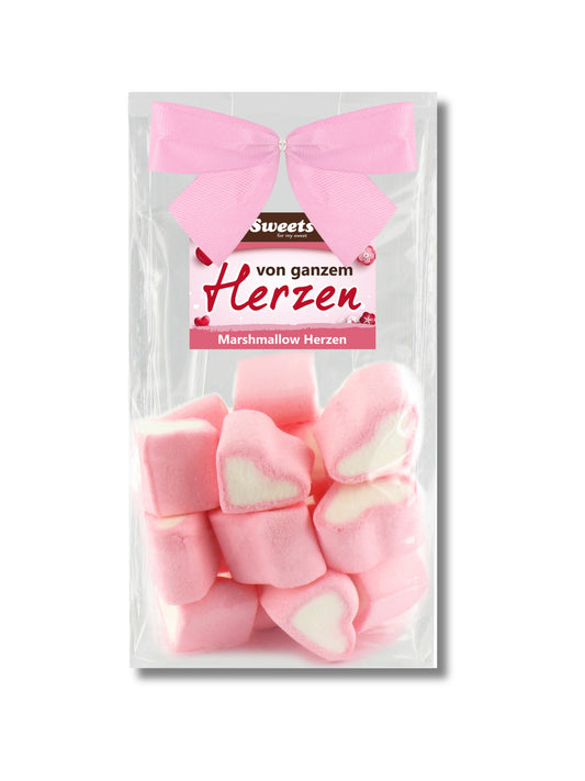 Marshmallow Herzen von Odenwälder Marzipan, 80 g – erhältlich in der Dreyer Confiserie in der Rattenfängerstadt Hameln.