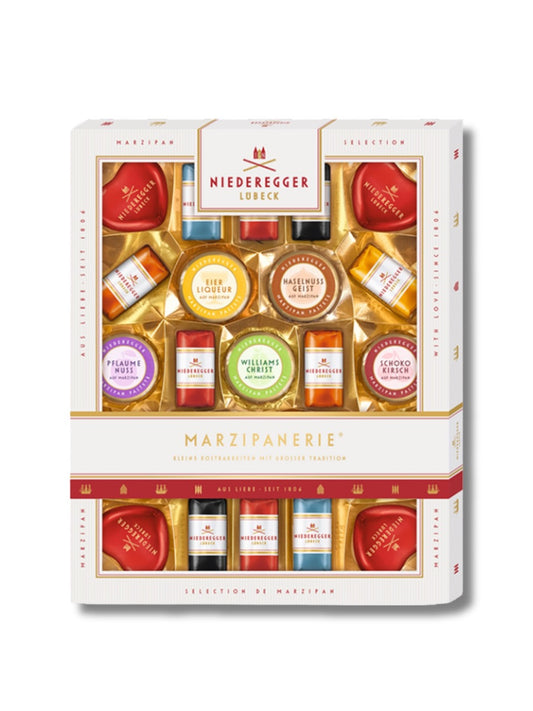 Niederegger Marzipanerie 298 g – Geschenkbox mit 23 edlen Marzipanspezialitäten, erhältlich bei Dreyer Confiserie Hameln.