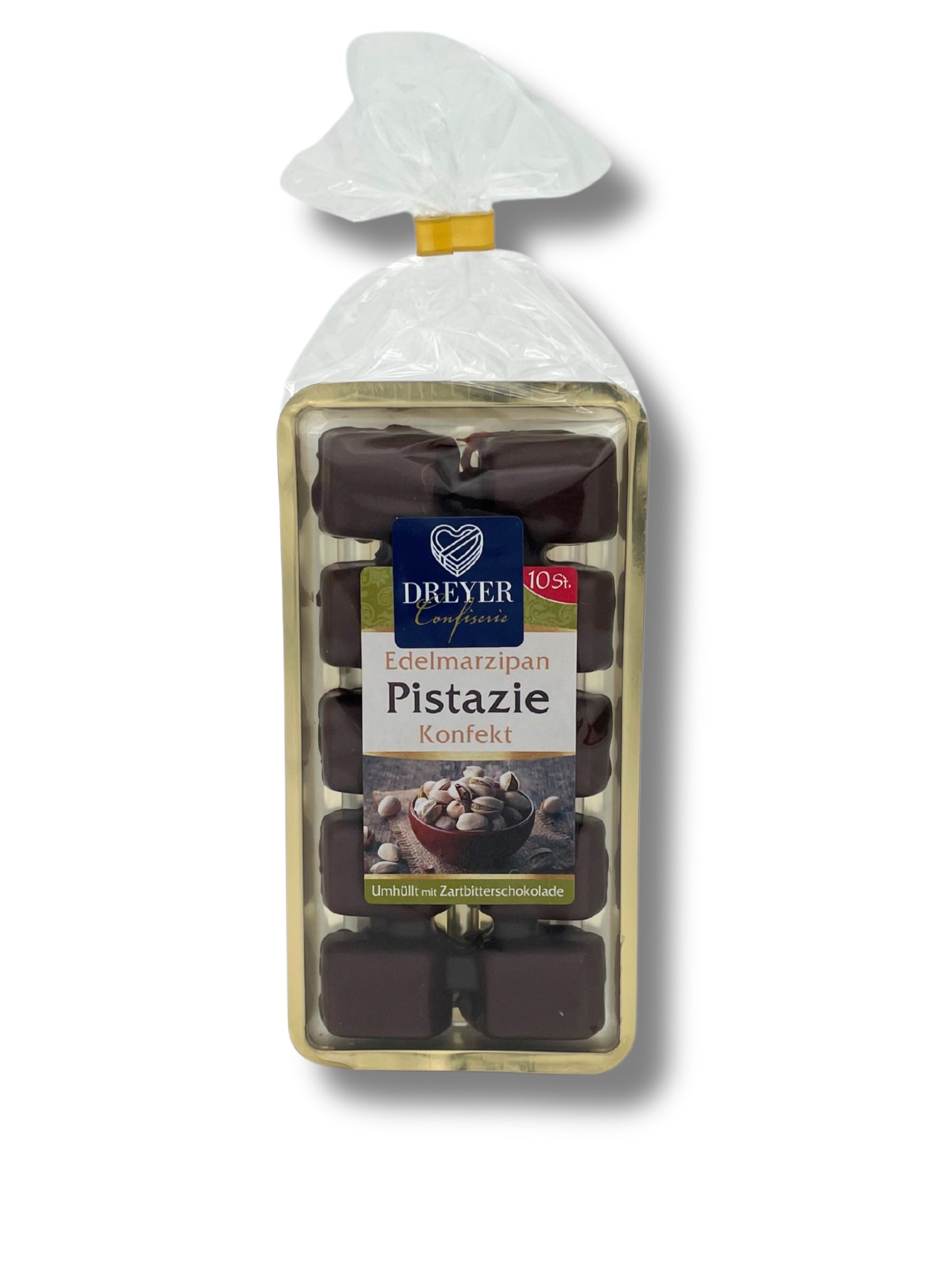 Handgefertigtes Pistazien-Marzipan-Konfekt von Odenwälder – erhältlich bei Dreyer Confiserie.