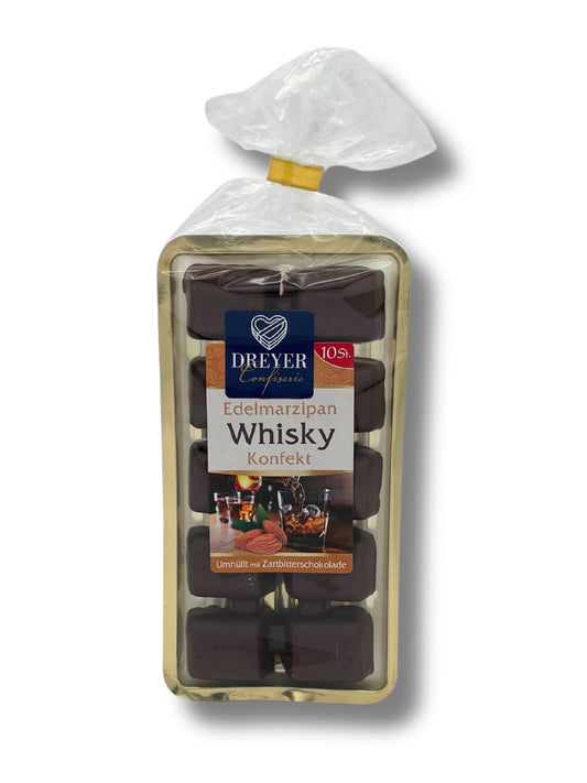 Handgefertigte Marzipanpralinen mit Whiskey von der Odenwälder Marzipankonditorei – erhältlich bei Dreyer Confiserie.