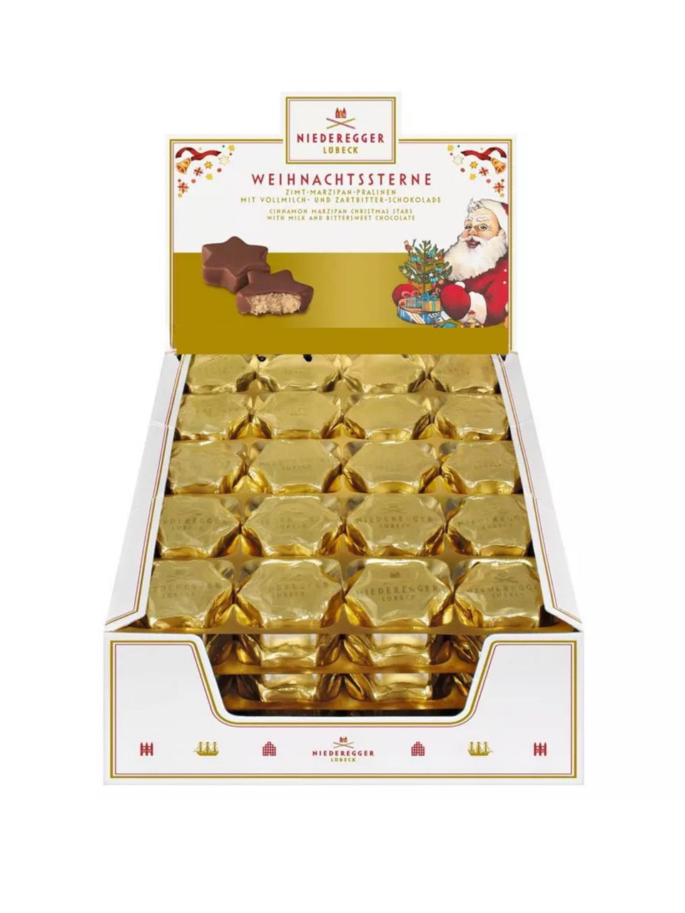 Niederegger Marzipan Zimtstern 12,5 g – Marzipan-Praline mit Zimtfüllung und Schokoladenhülle, erhältlich bei Dreyer Confiserie Hameln.