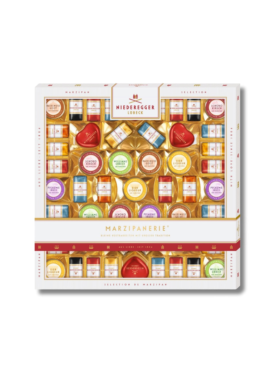 Niederegger Marzipanerie 685 g – exklusive Geschenkpackung mit 53 edlen Marzipanspezialitäten, erhältlich bei Dreyer Confiserie Hameln.
