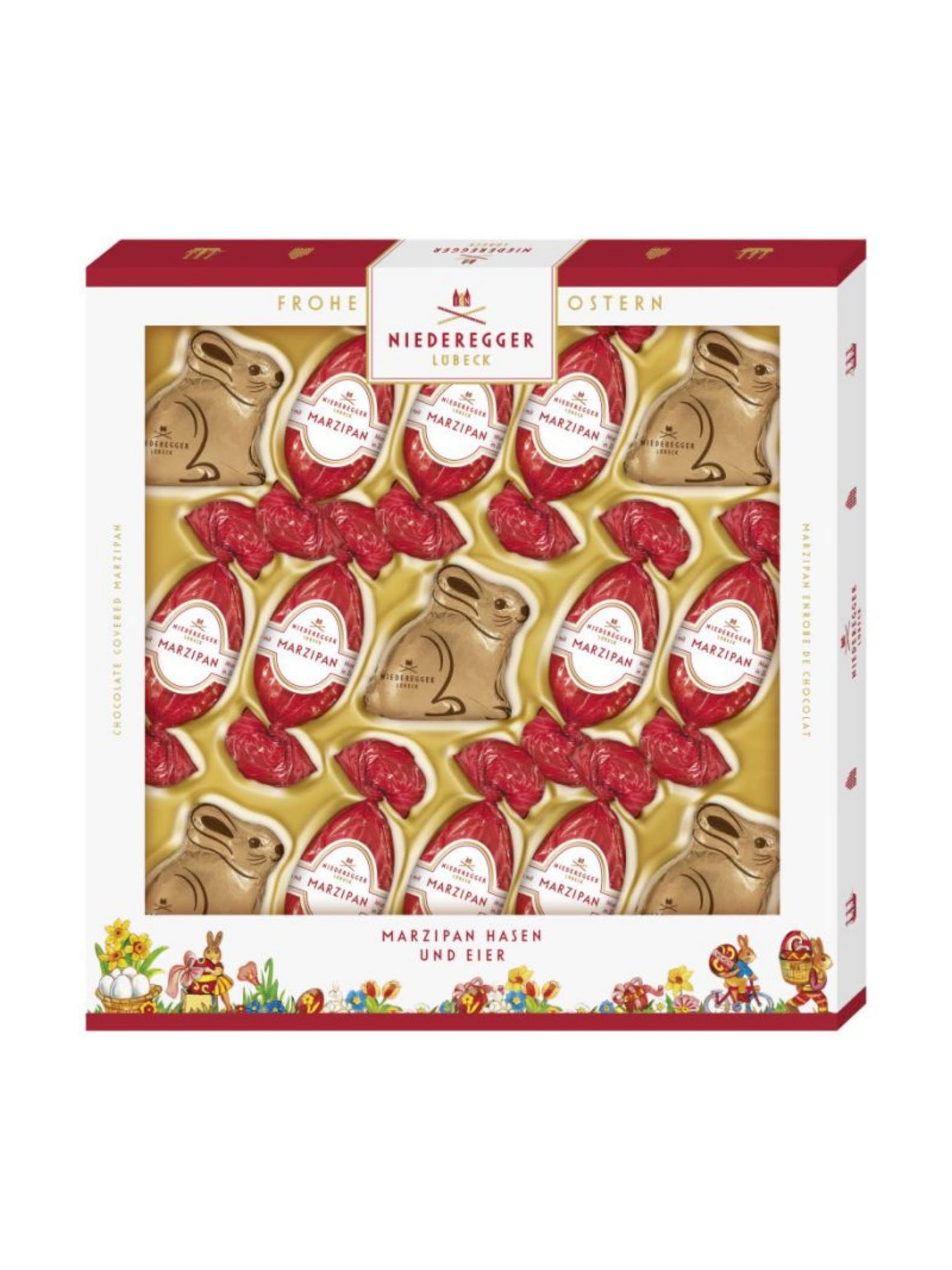 Niederegger Marzipan Eier und Hasen in Zartbitter-Schokolade 187g, Osterspezialität aus Marzipan und Zartbitterschokolade, erhältlich in der Dreyer Confiserie in der Rattenfängerstadt Hameln.