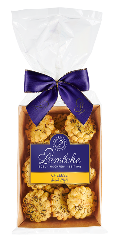 Cheeese! Greek Style von Lembcke – herzhafte Käsecracker mit Rosmarin und Knoblauch, inspiriert von der mediterranen Küche.